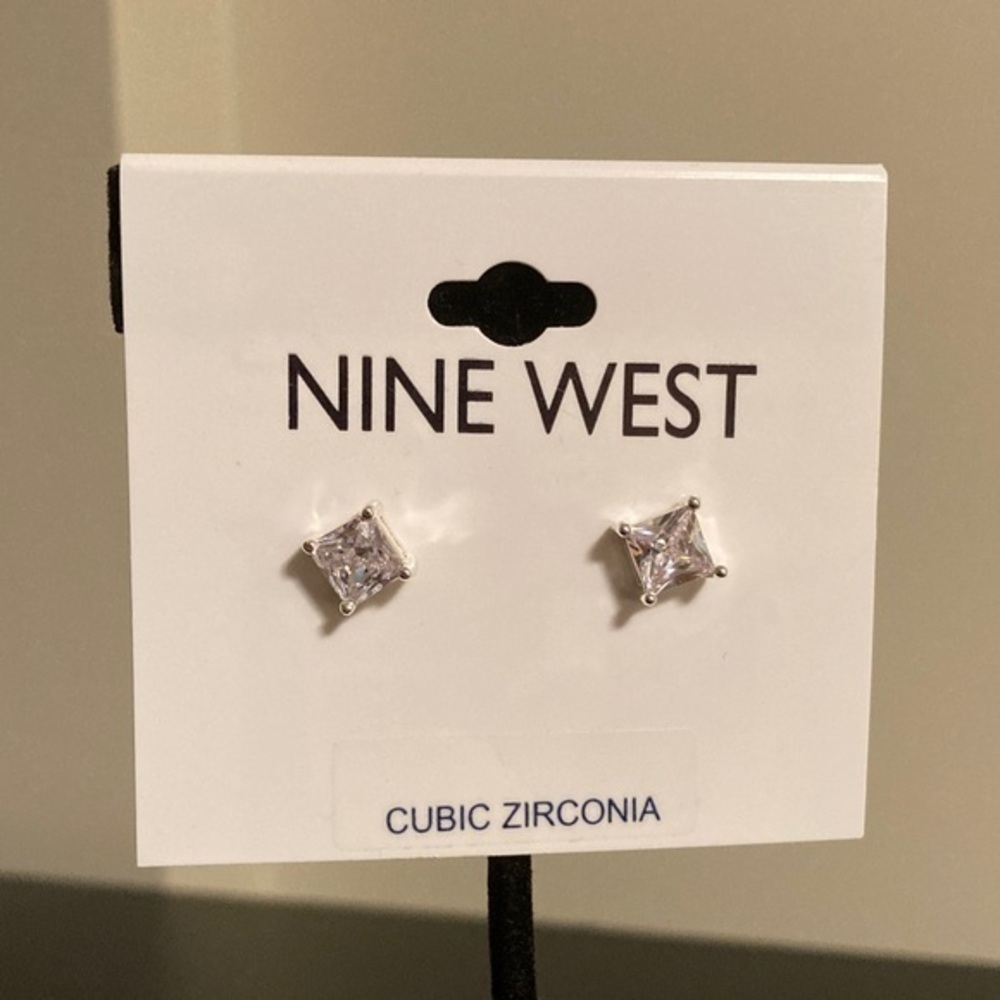 Nine West Silver Square Cubic Zirconia Earrings